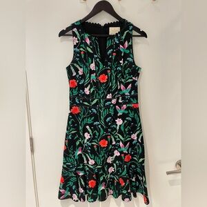 KATE SPADE Jardin Tile Jacquard Hummingbird Dress Floral Black Size 6